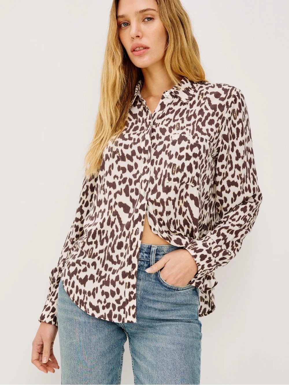 NWT Rails Josephine Shirt Jaguar Print Button-Up Blouse in Brown and Cream